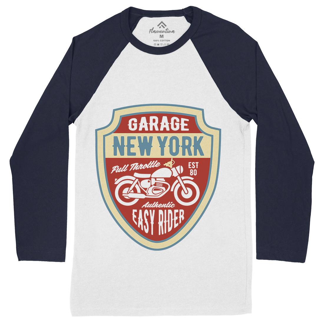 New York Mens Long Sleeve Baseball T-Shirt Motorcycles B406