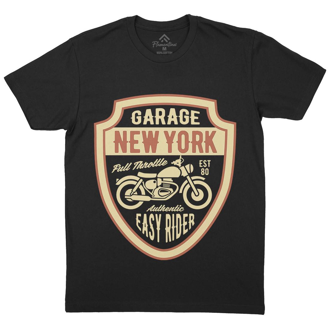 New York Mens Organic Crew Neck T-Shirt Motorcycles B406