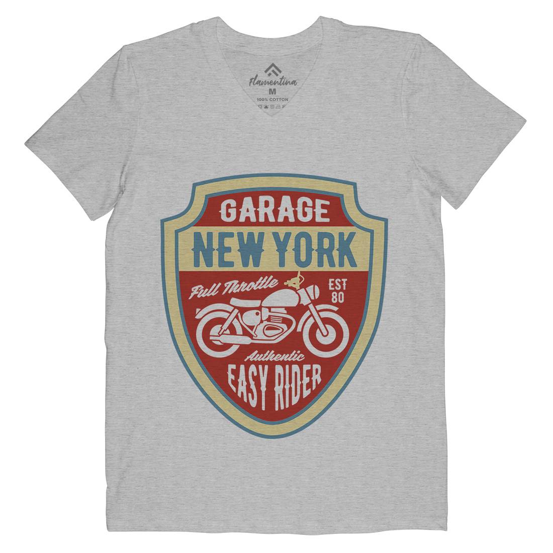 New York Mens V-Neck T-Shirt Motorcycles B406