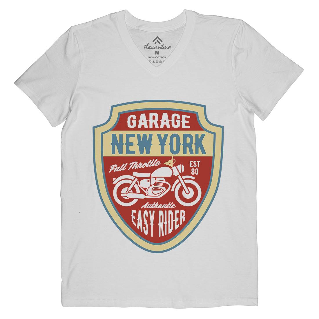 New York Mens V-Neck T-Shirt Motorcycles B406