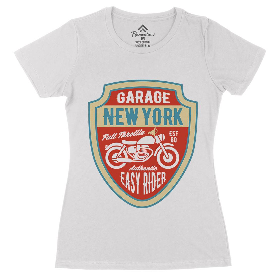 New York Womens Organic Crew Neck T-Shirt Motorcycles B406