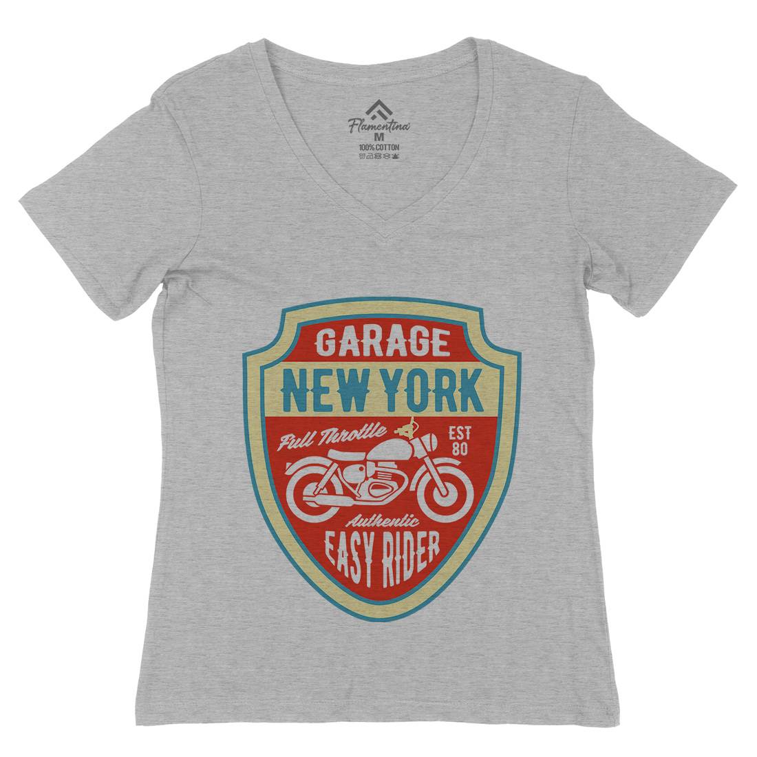 New York Womens Organic V-Neck T-Shirt Motorcycles B406
