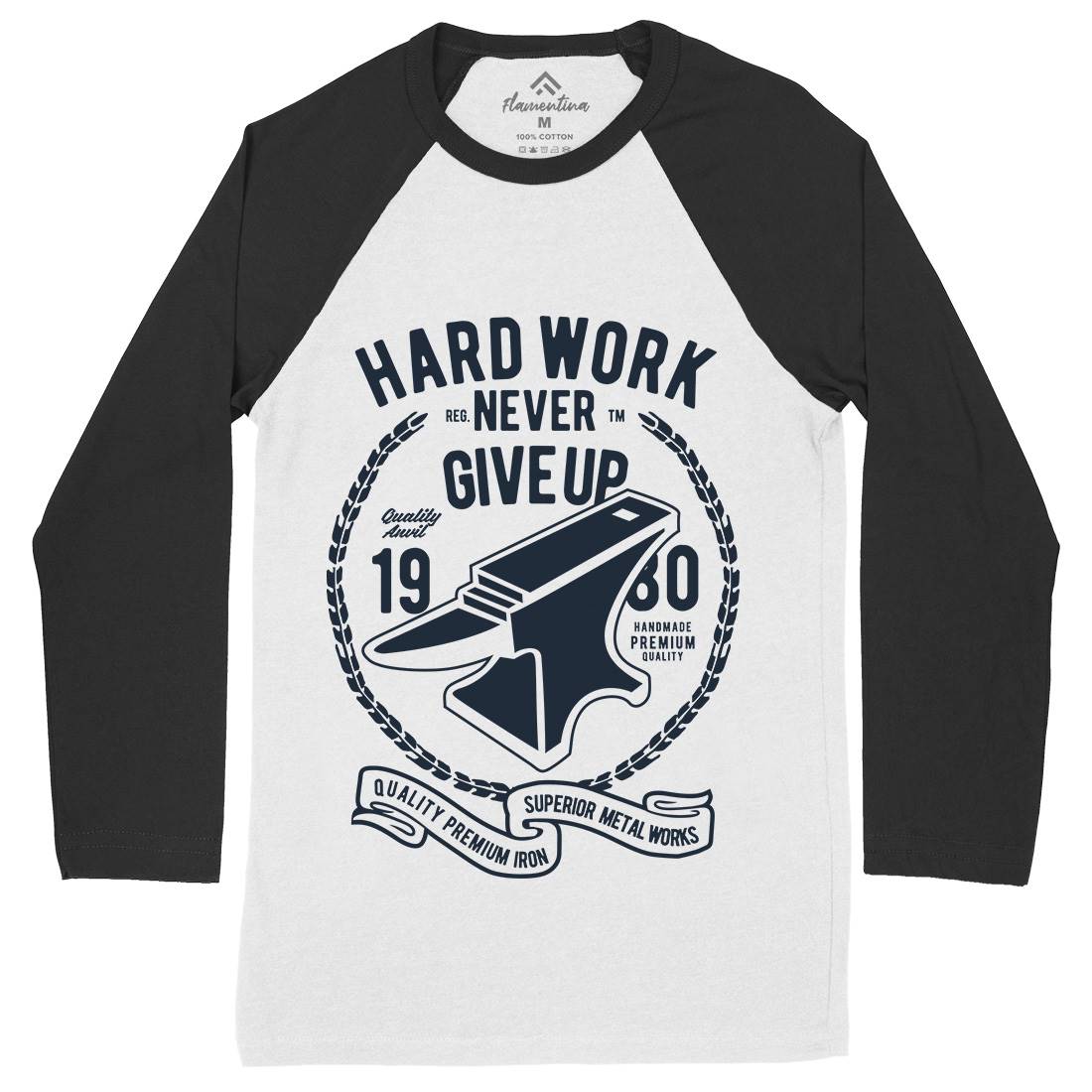 Hard Work Anvil Mens Long Sleeve Baseball T-Shirt Retro B408