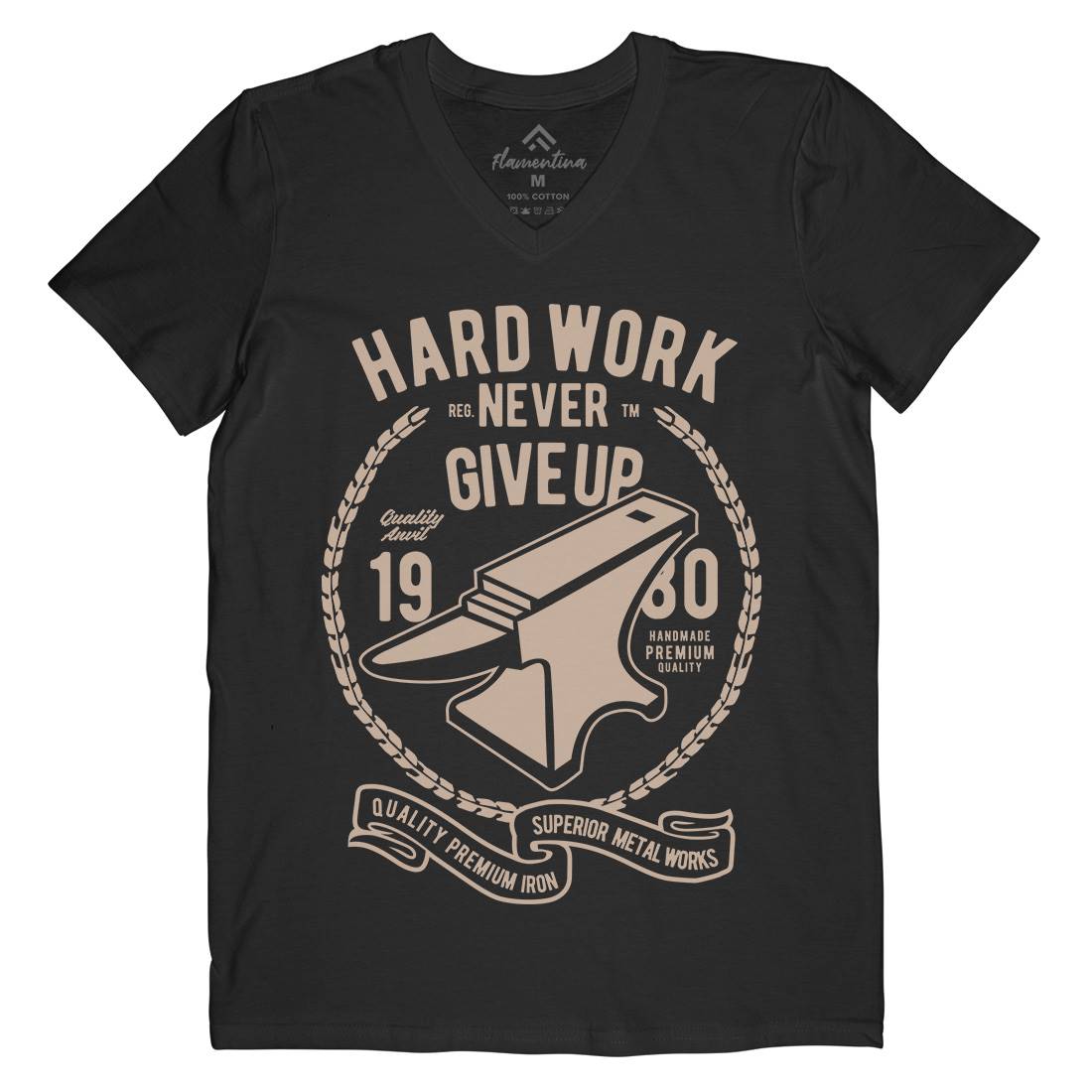 Hard Work Anvil Mens Organic V-Neck T-Shirt Retro B408