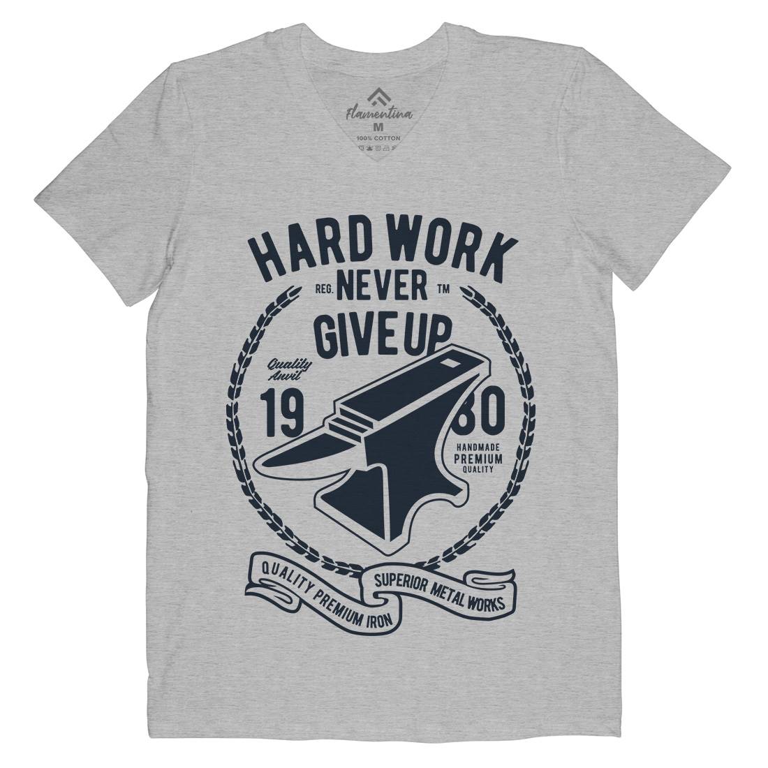 Hard Work Anvil Mens Organic V-Neck T-Shirt Retro B408