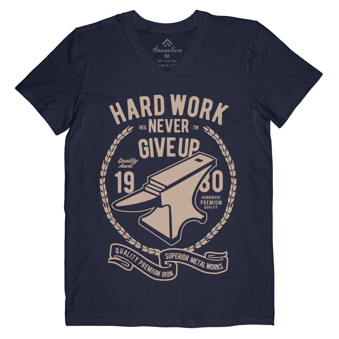 Hard Work Anvil Mens V-Neck T-Shirt Retro B408