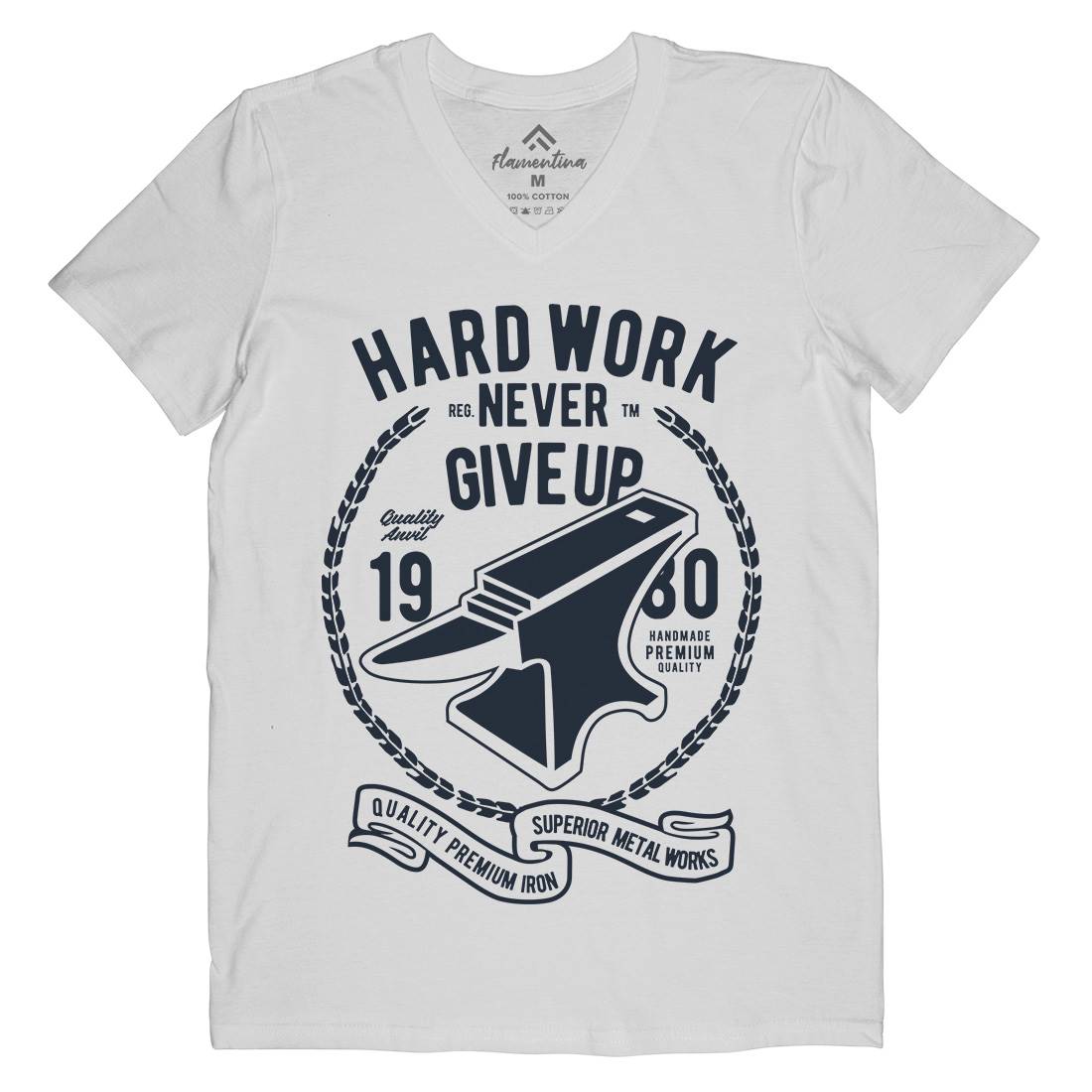 Hard Work Anvil Mens V-Neck T-Shirt Retro B408