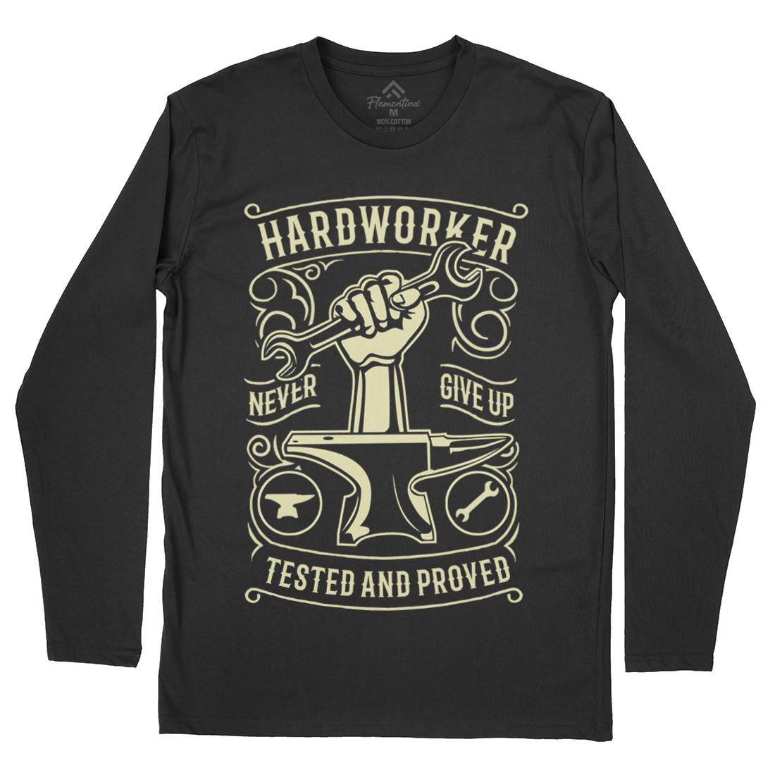 Hard Worker Mens Long Sleeve T-Shirt Retro B410