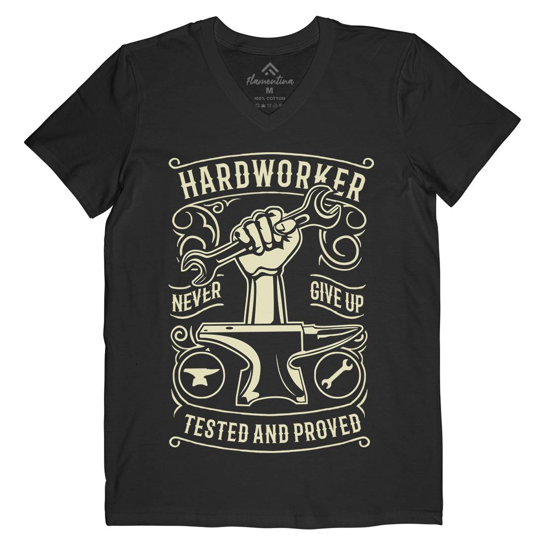 Hard Worker Mens Organic V-Neck T-Shirt Retro B410