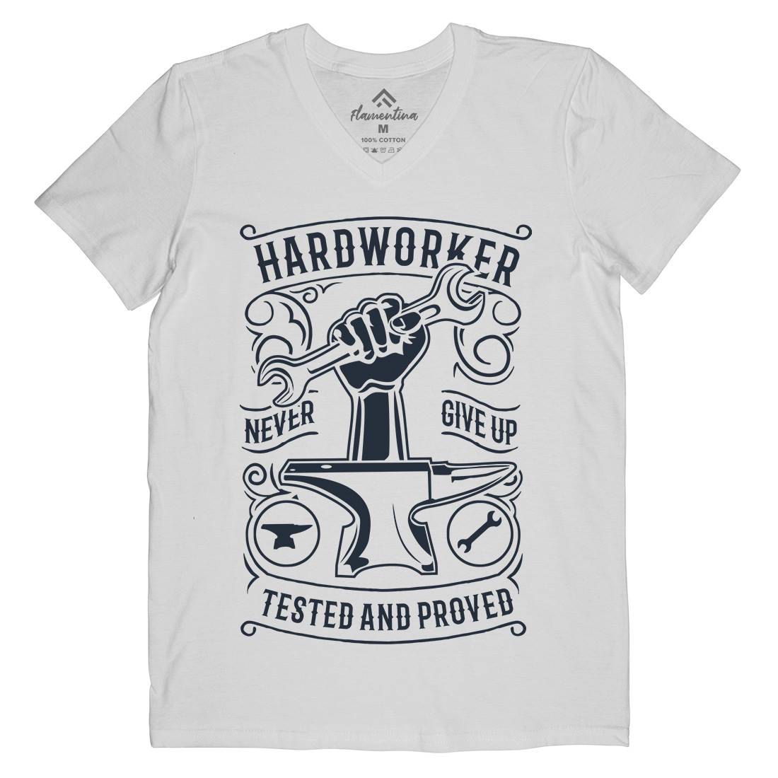Hard Worker Mens V-Neck T-Shirt Retro B410