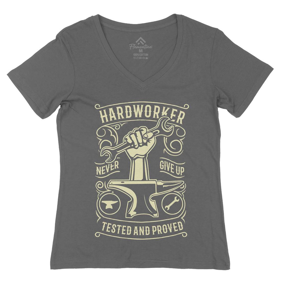 Hard Worker Womens Organic V-Neck T-Shirt Retro B410