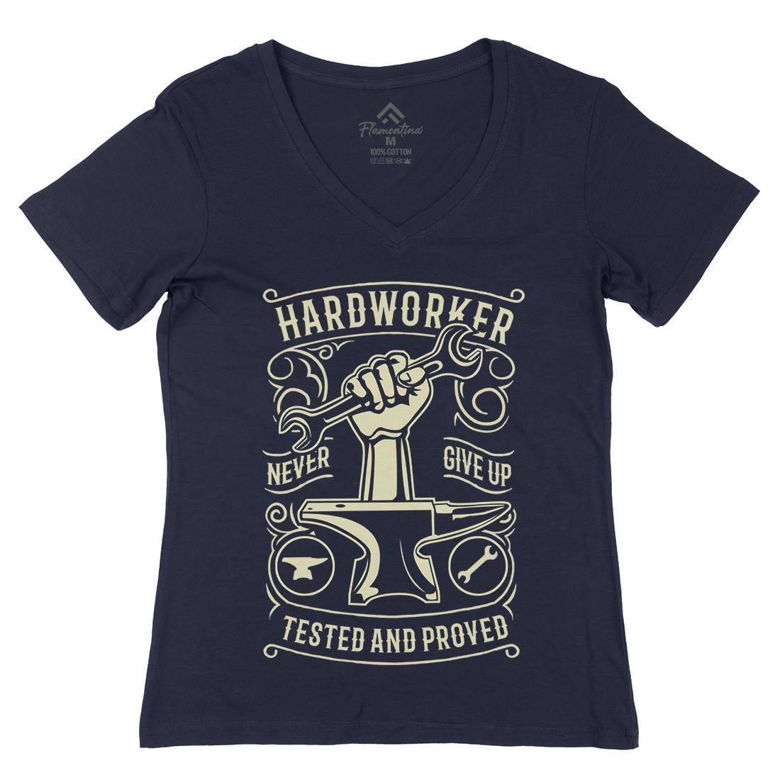 Hard Worker Womens Organic V-Neck T-Shirt Retro B410