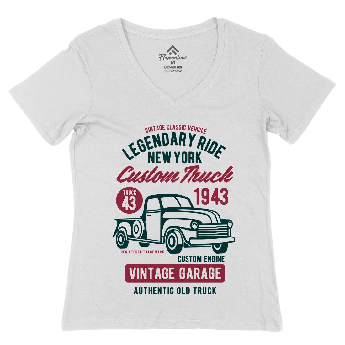 Legendary Ride Custom Truck Womens Organic V-Neck T-Shirt Cars B415