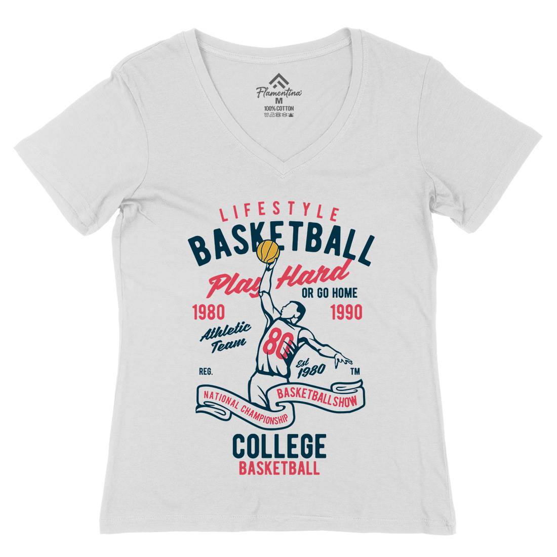 Life Style Basketball Womens Organic V-Neck T-Shirt Sport B417