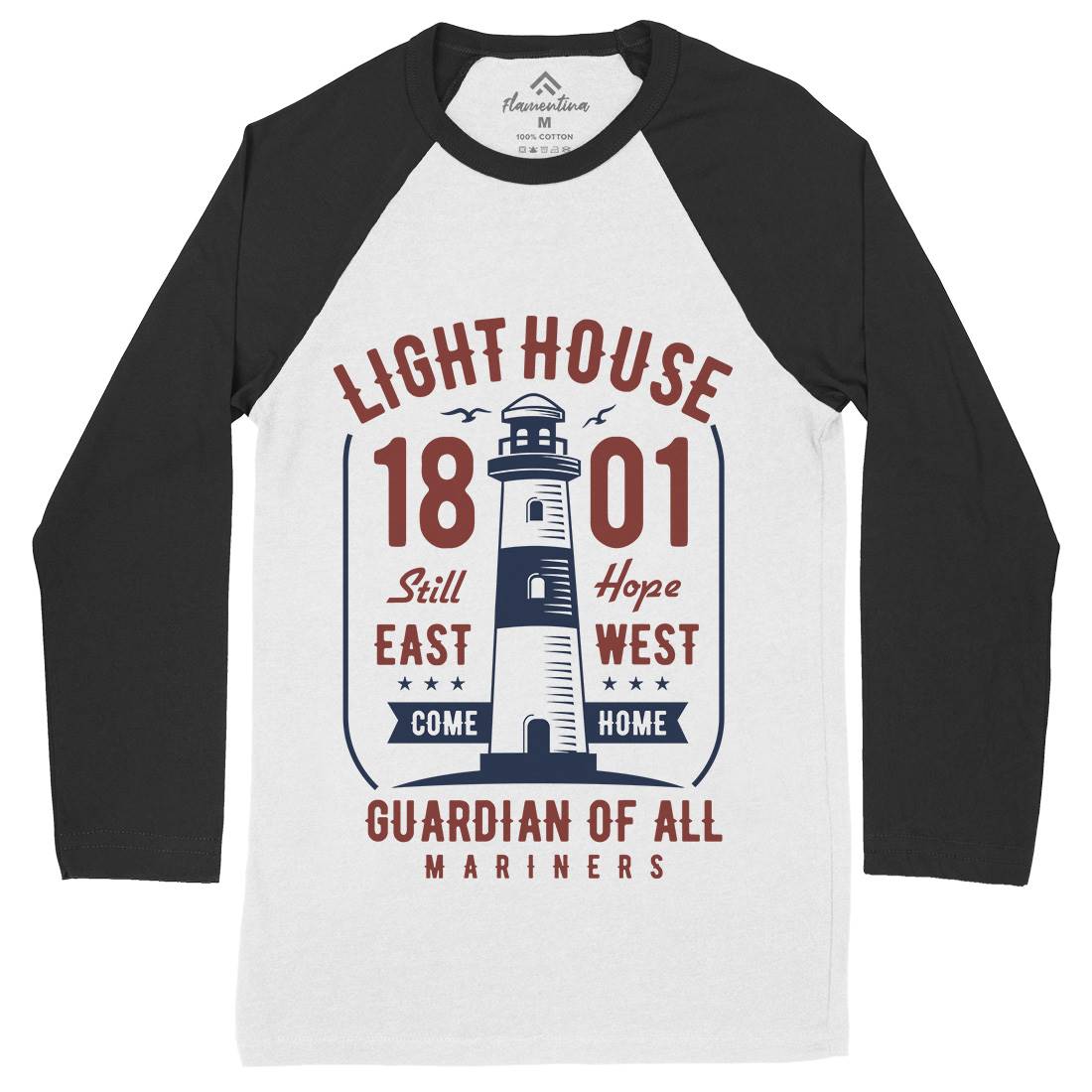 Light House Mens Long Sleeve Baseball T-Shirt Navy B418