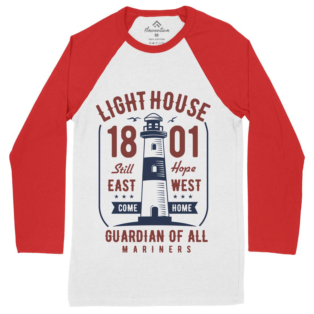 Light House Mens Long Sleeve Baseball T-Shirt Navy B418