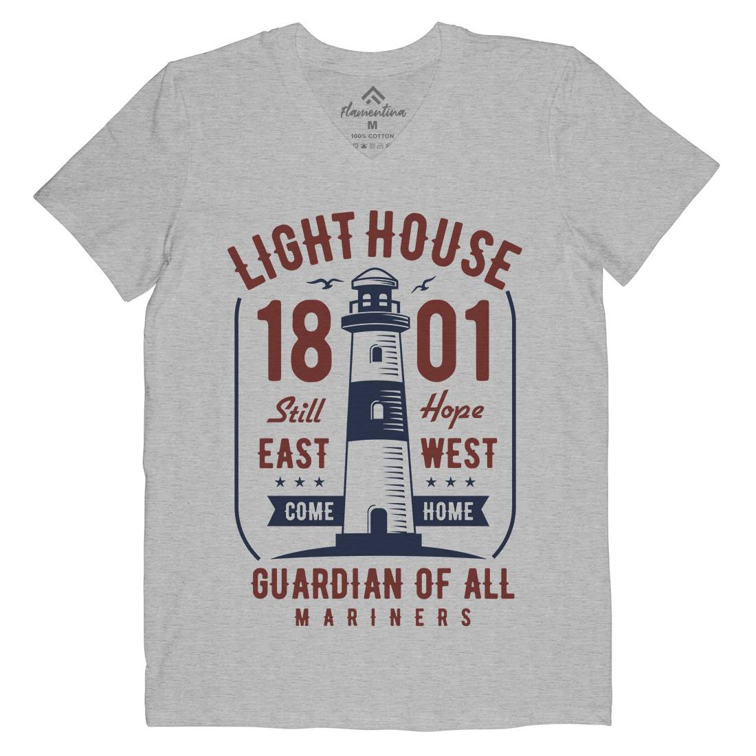 Light House Mens V-Neck T-Shirt Navy B418