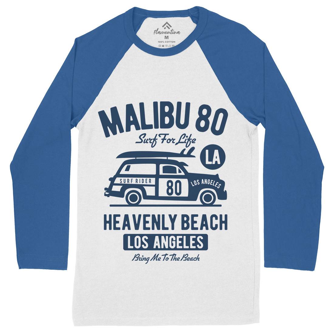 Malibu Mens Long Sleeve Baseball T-Shirt Cars B420