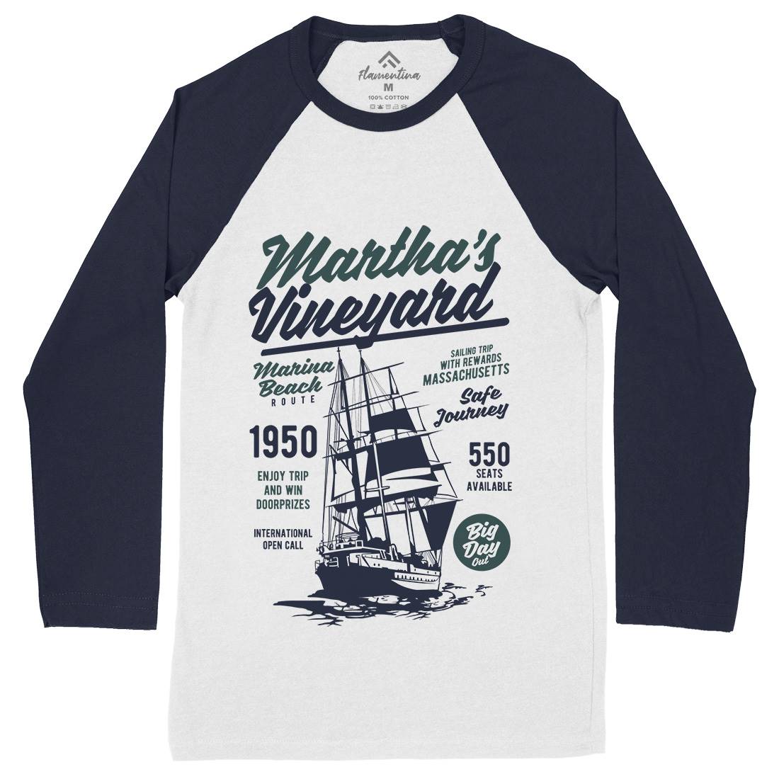 Marthas Vineyard Mens Long Sleeve Baseball T-Shirt Navy B421