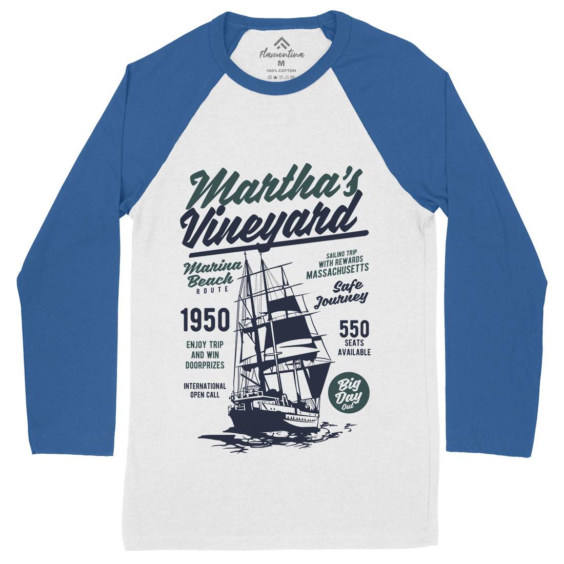 Marthas Vineyard Mens Long Sleeve Baseball T-Shirt Navy B421
