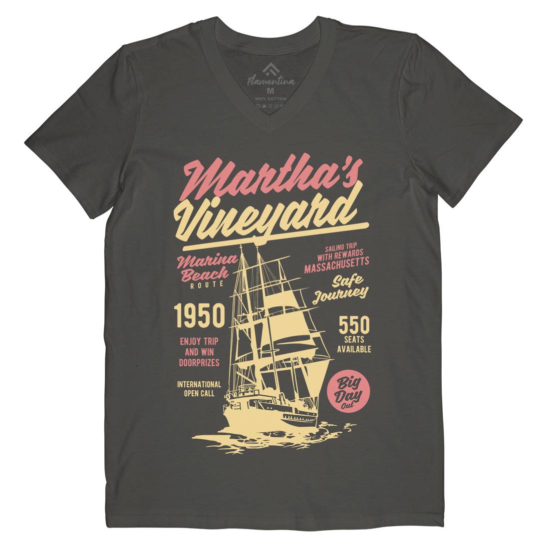 Marthas Vineyard Mens V-Neck T-Shirt Navy B421