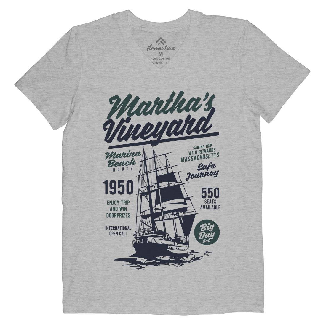 Marthas Vineyard Mens Organic V-Neck T-Shirt Navy B421