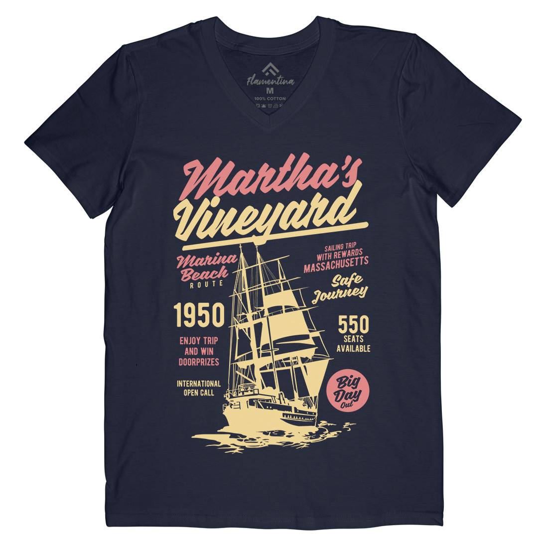 Marthas Vineyard Mens V-Neck T-Shirt Navy B421