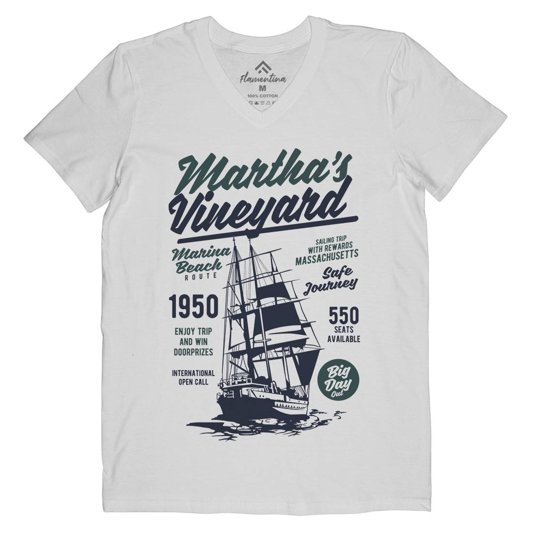 Marthas Vineyard Mens Organic V-Neck T-Shirt Navy B421