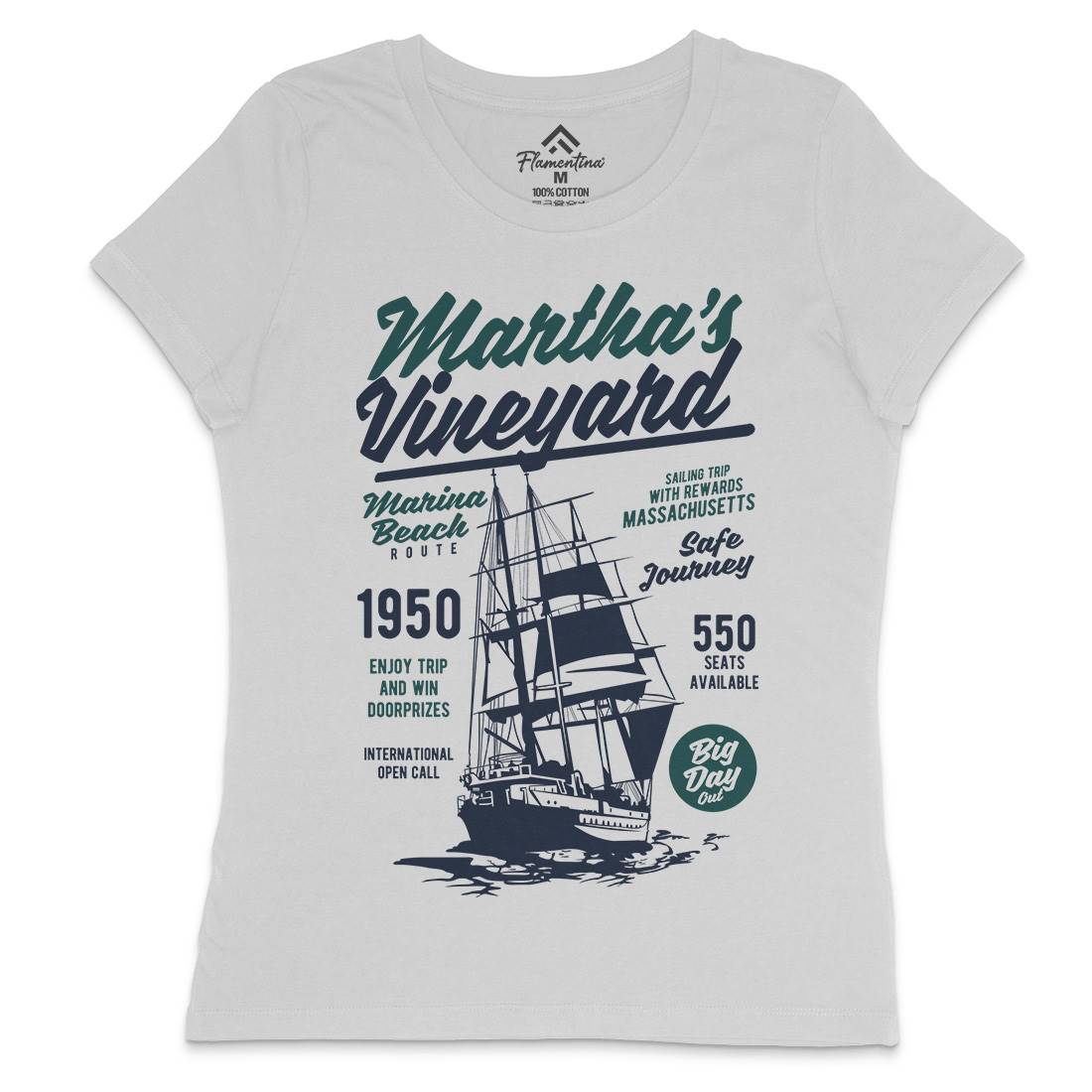 Marthas Vineyard Womens Crew Neck T-Shirt Navy B421