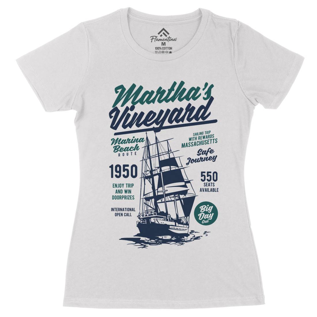 Marthas Vineyard Womens Organic Crew Neck T-Shirt Navy B421