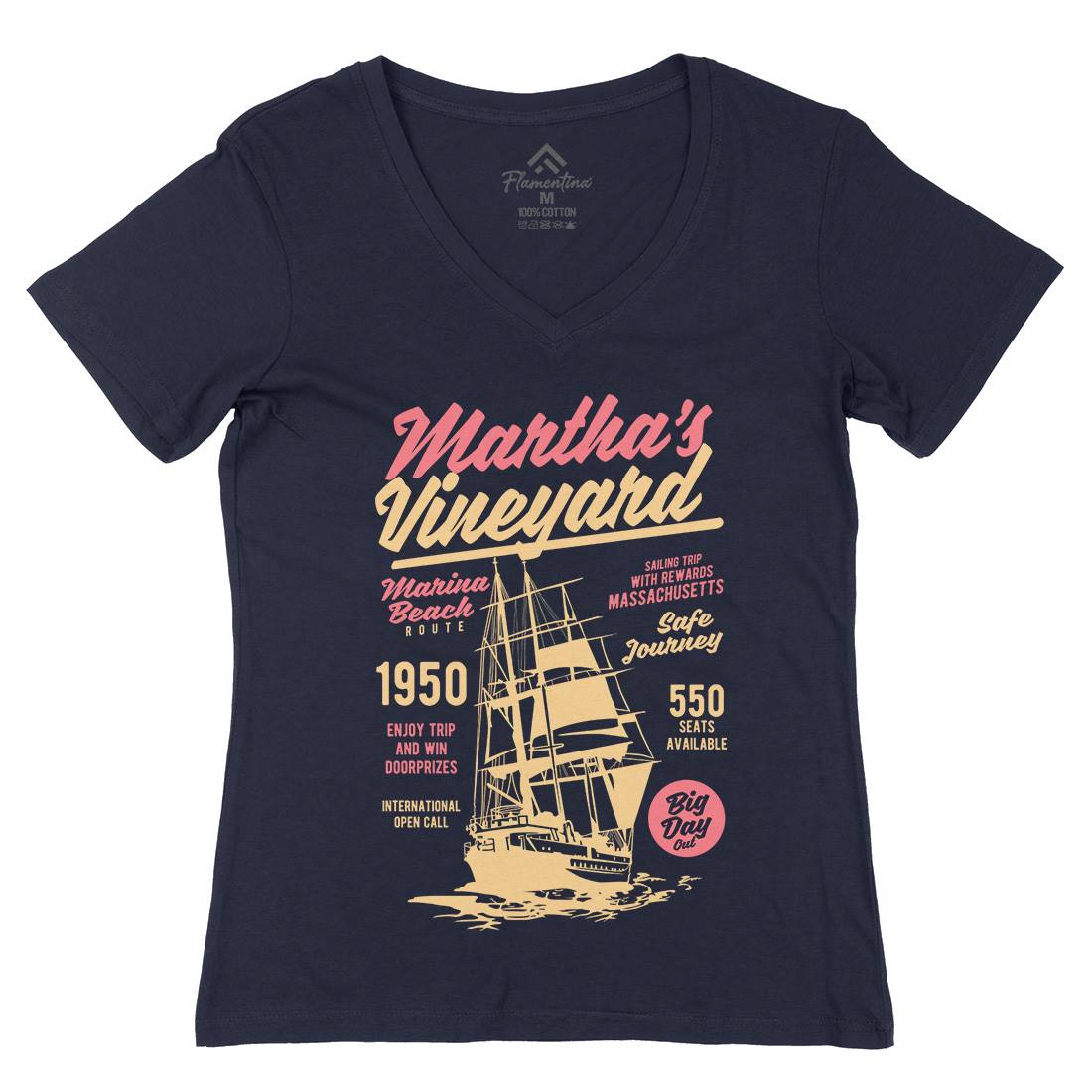 Marthas Vineyard Womens Organic V-Neck T-Shirt Navy B421