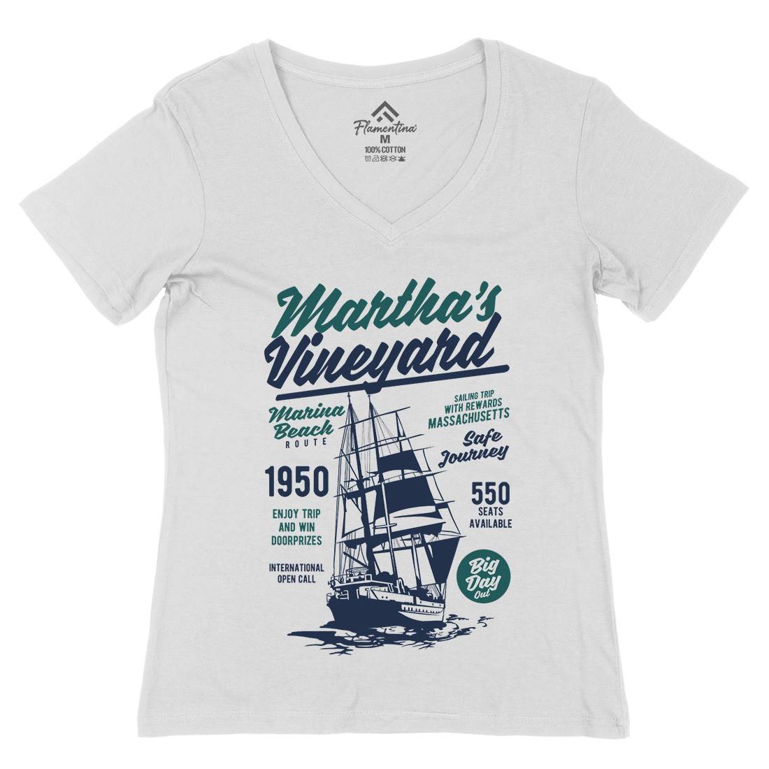 Marthas Vineyard Womens Organic V-Neck T-Shirt Navy B421