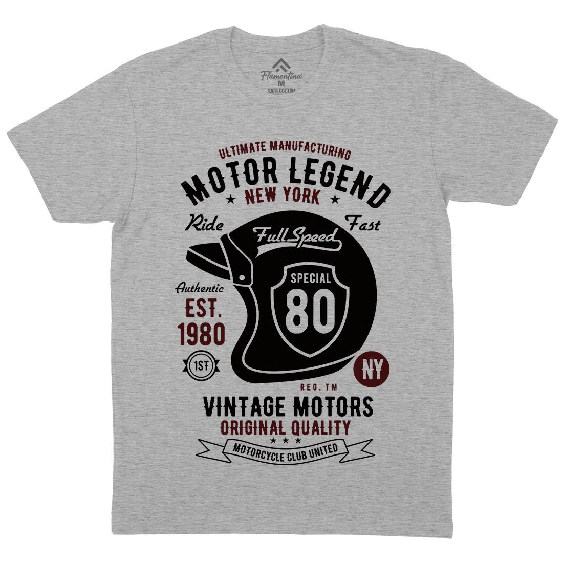 Motor Legend Helmet Mens Organic Crew Neck T-Shirt Motorcycles B422