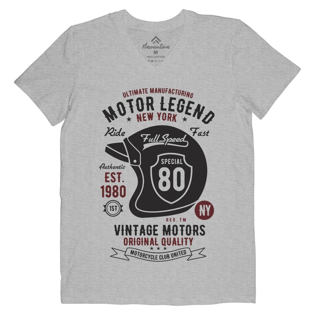 Motor Legend Helmet Mens Organic V-Neck T-Shirt Motorcycles B422