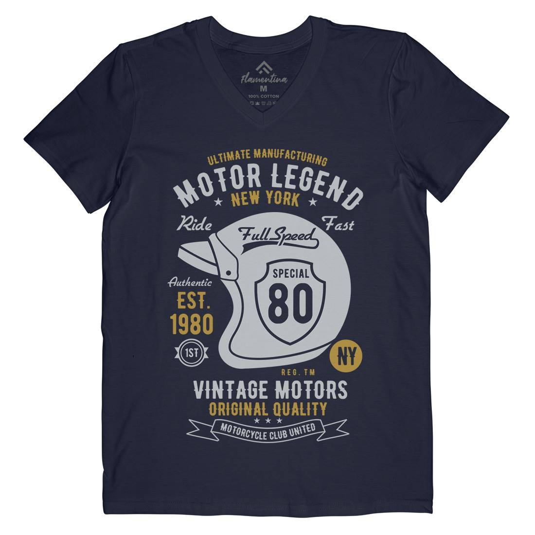 Motor Legend Helmet Mens Organic V-Neck T-Shirt Motorcycles B422