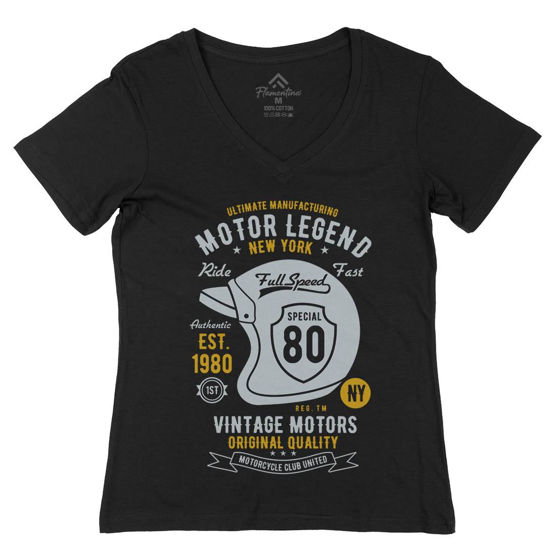 Motor Legend Helmet Womens Organic V-Neck T-Shirt Motorcycles B422