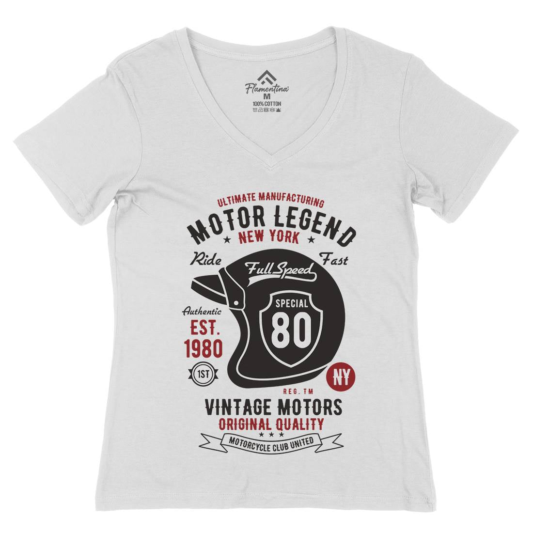 Motor Legend Helmet Womens Organic V-Neck T-Shirt Motorcycles B422