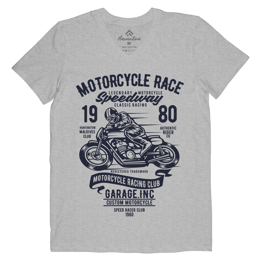Race Mens Organic V-Neck T-Shirt Motorcycles B426