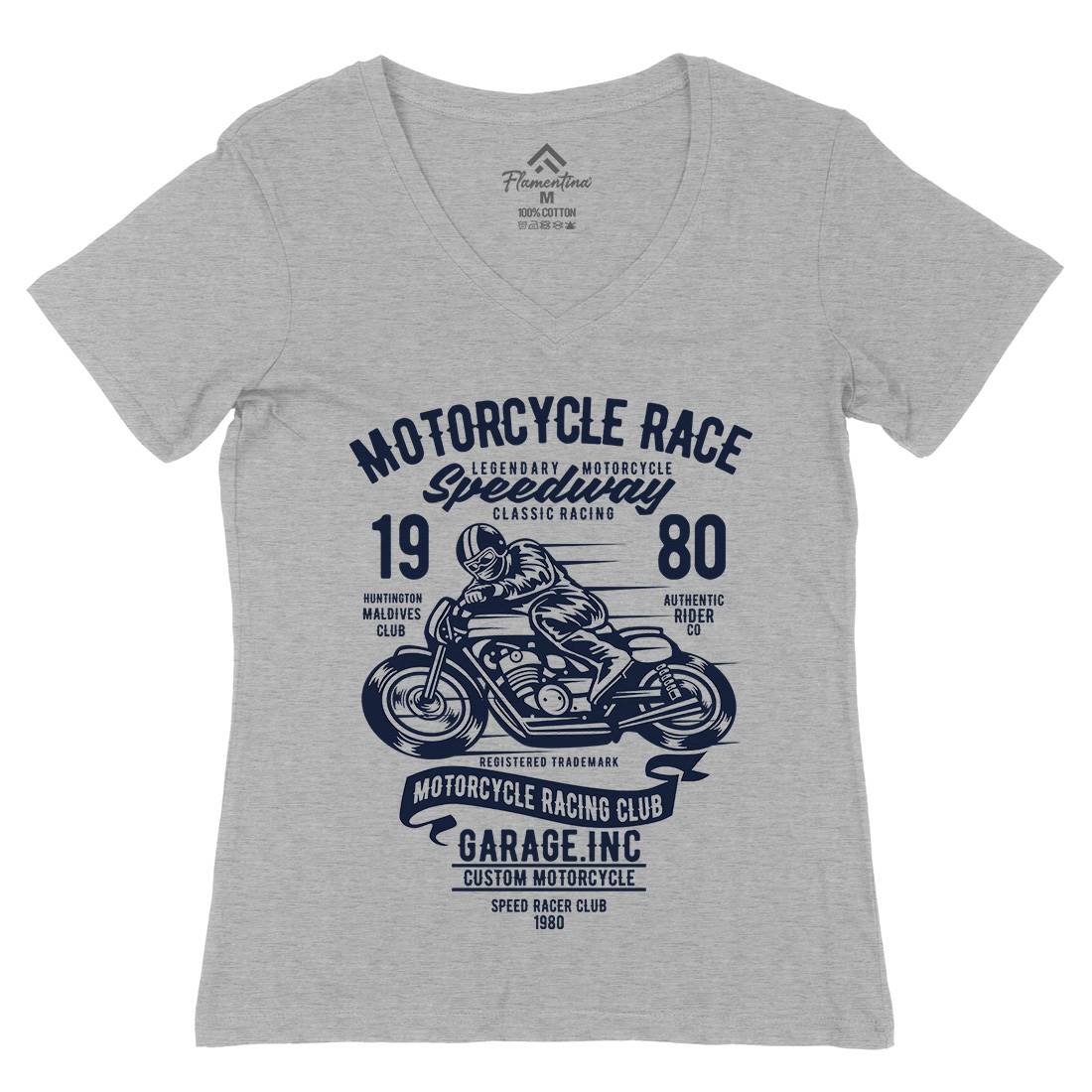Race Womens Organic V-Neck T-Shirt Motorcycles B426