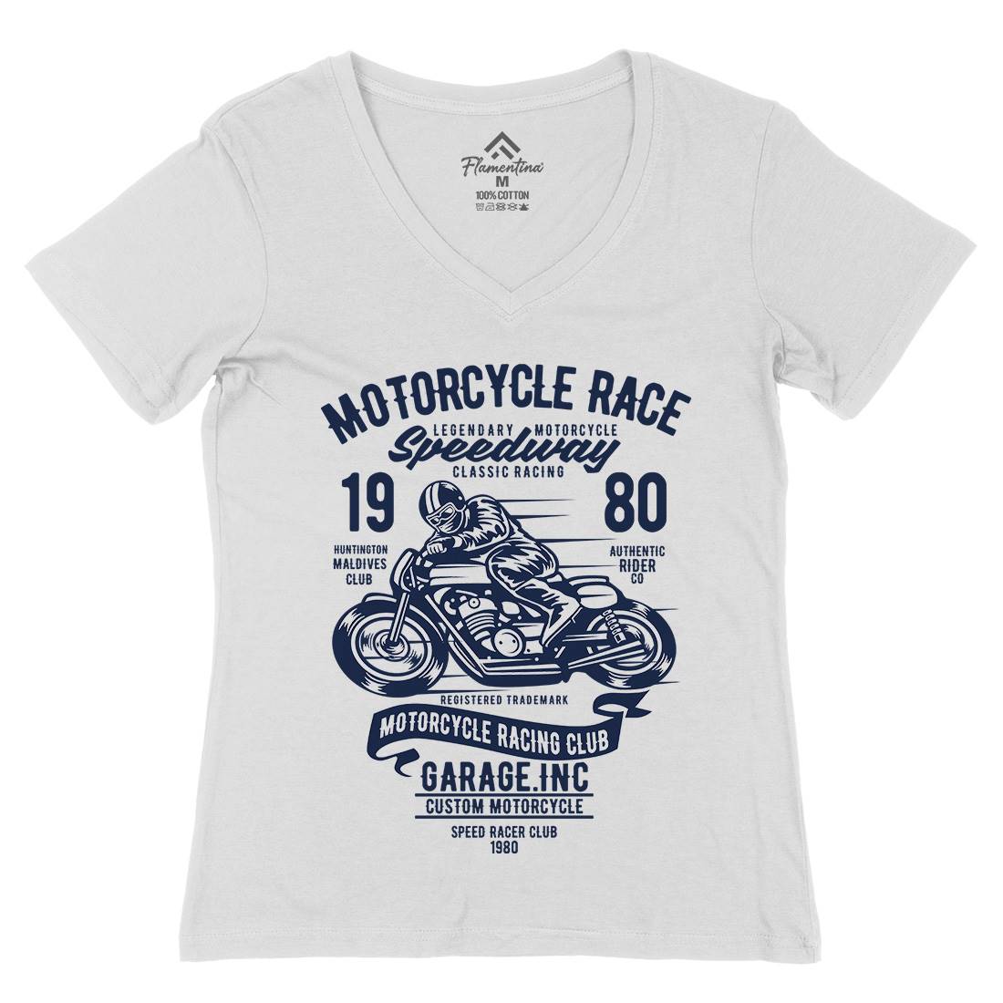 Race Womens Organic V-Neck T-Shirt Motorcycles B426