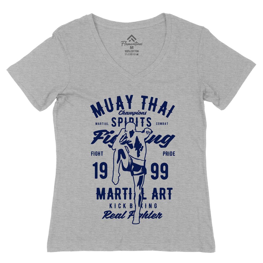 Muay Thai Womens Organic V-Neck T-Shirt Sport B427