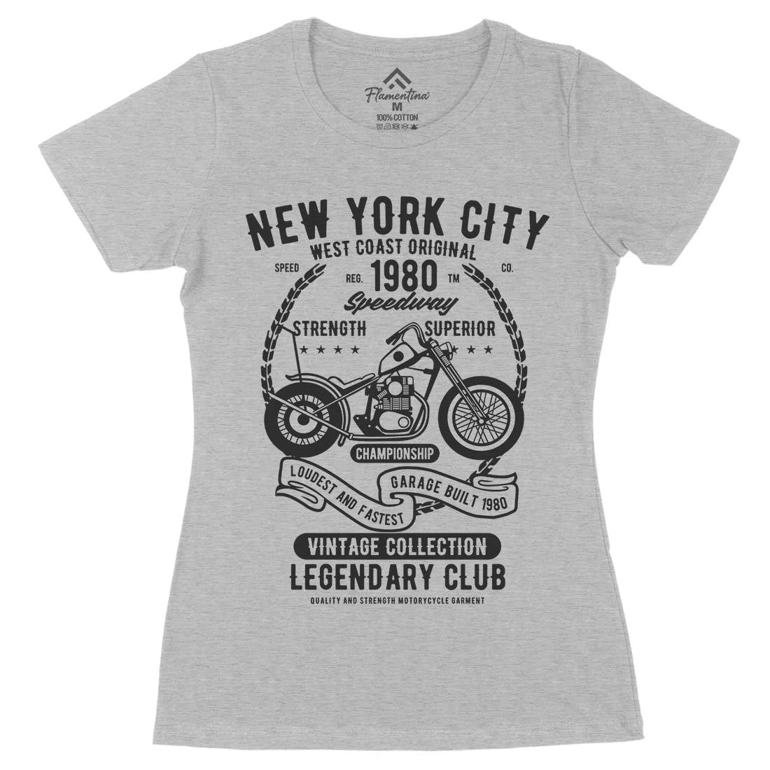 New York City Speedway Womens Organic Crew Neck T-Shirt Motorcycles B430