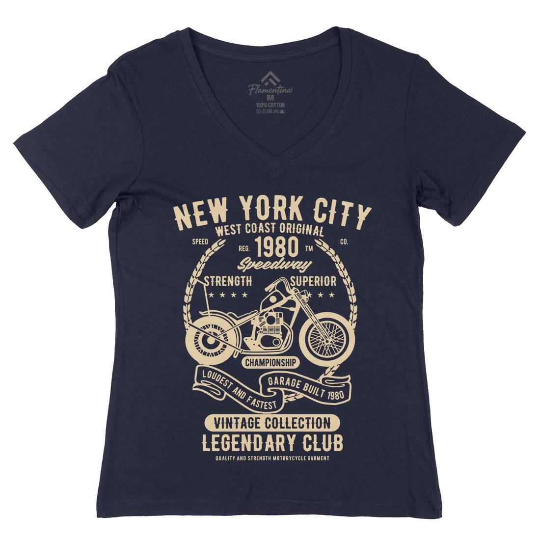 New York City Speedway Womens Organic V-Neck T-Shirt Motorcycles B430