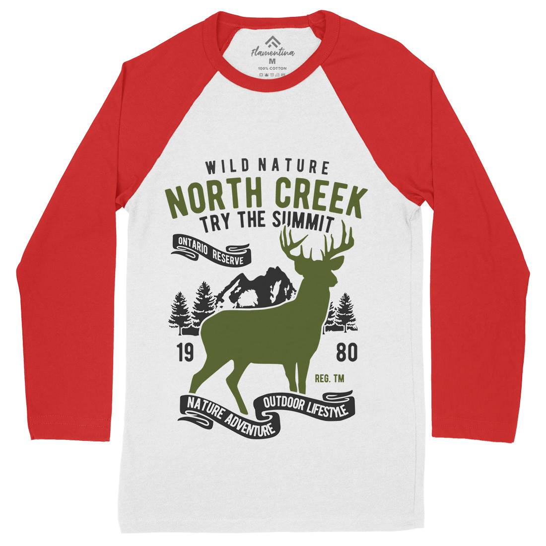 North Creek Deer Nature Mens Long Sleeve Baseball T-Shirt Nature B431