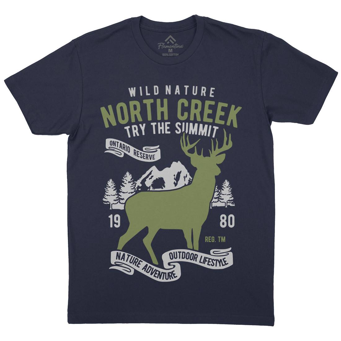 North Creek Deer Nature Mens Organic Crew Neck T-Shirt Nature B431
