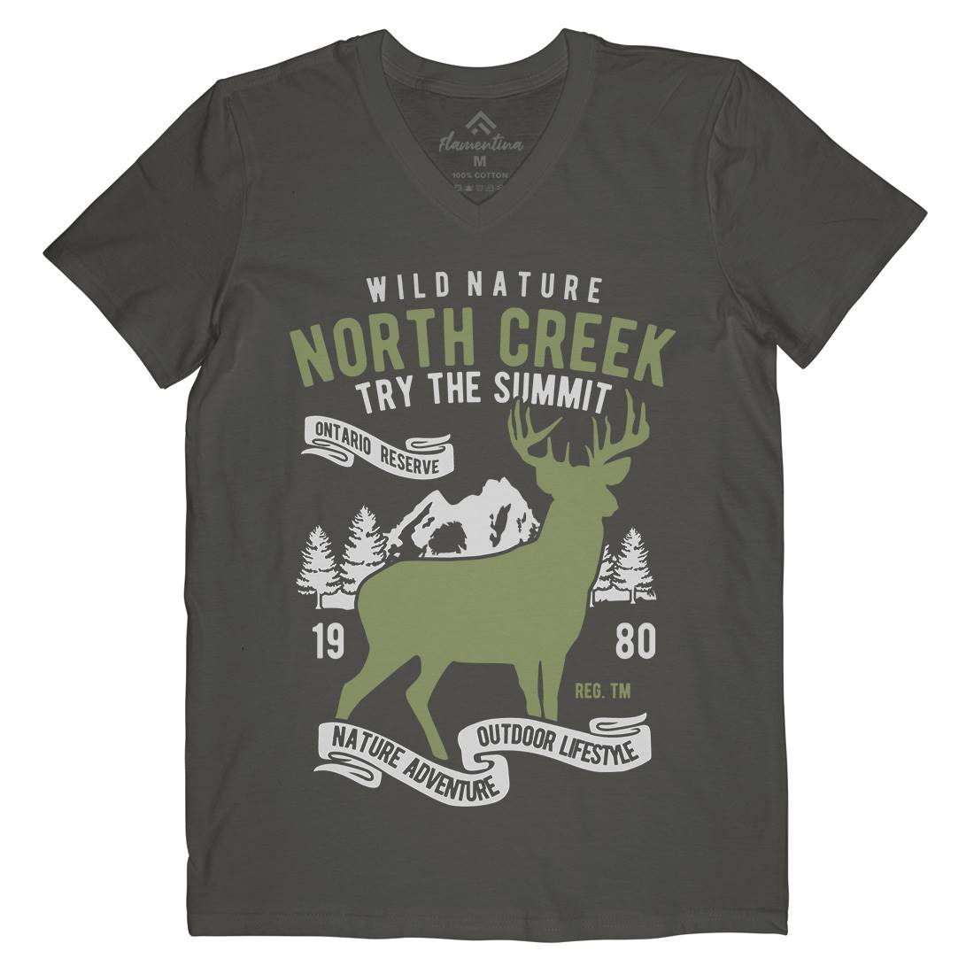 North Creek Deer Nature Mens V-Neck T-Shirt Nature B431