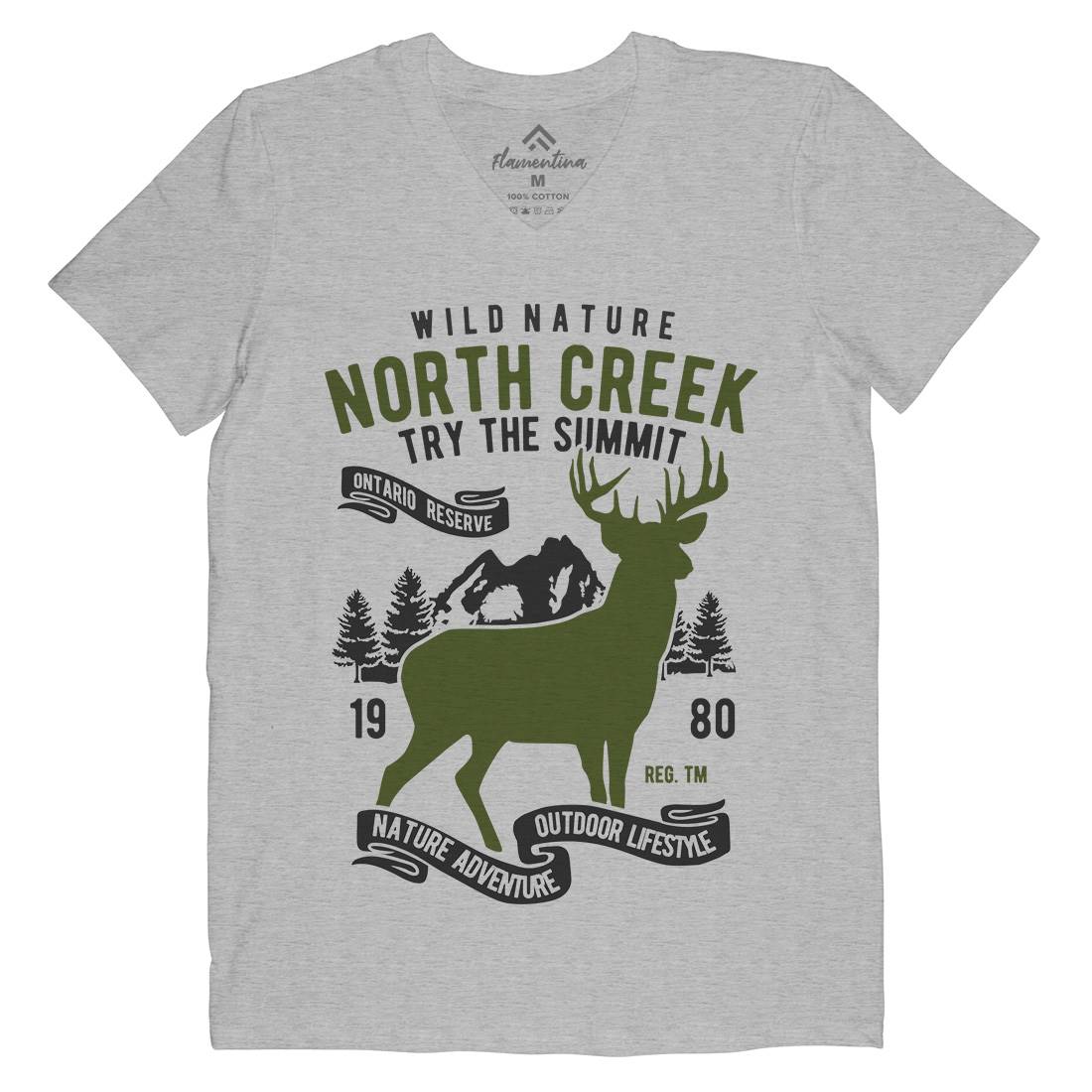 North Creek Deer Nature Mens V-Neck T-Shirt Nature B431