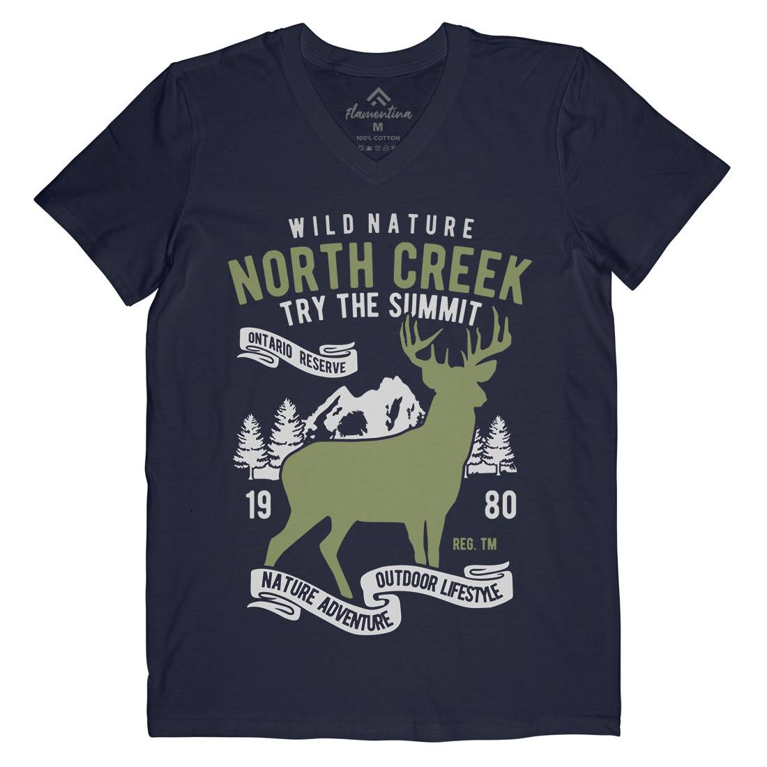 North Creek Deer Nature Mens Organic V-Neck T-Shirt Nature B431