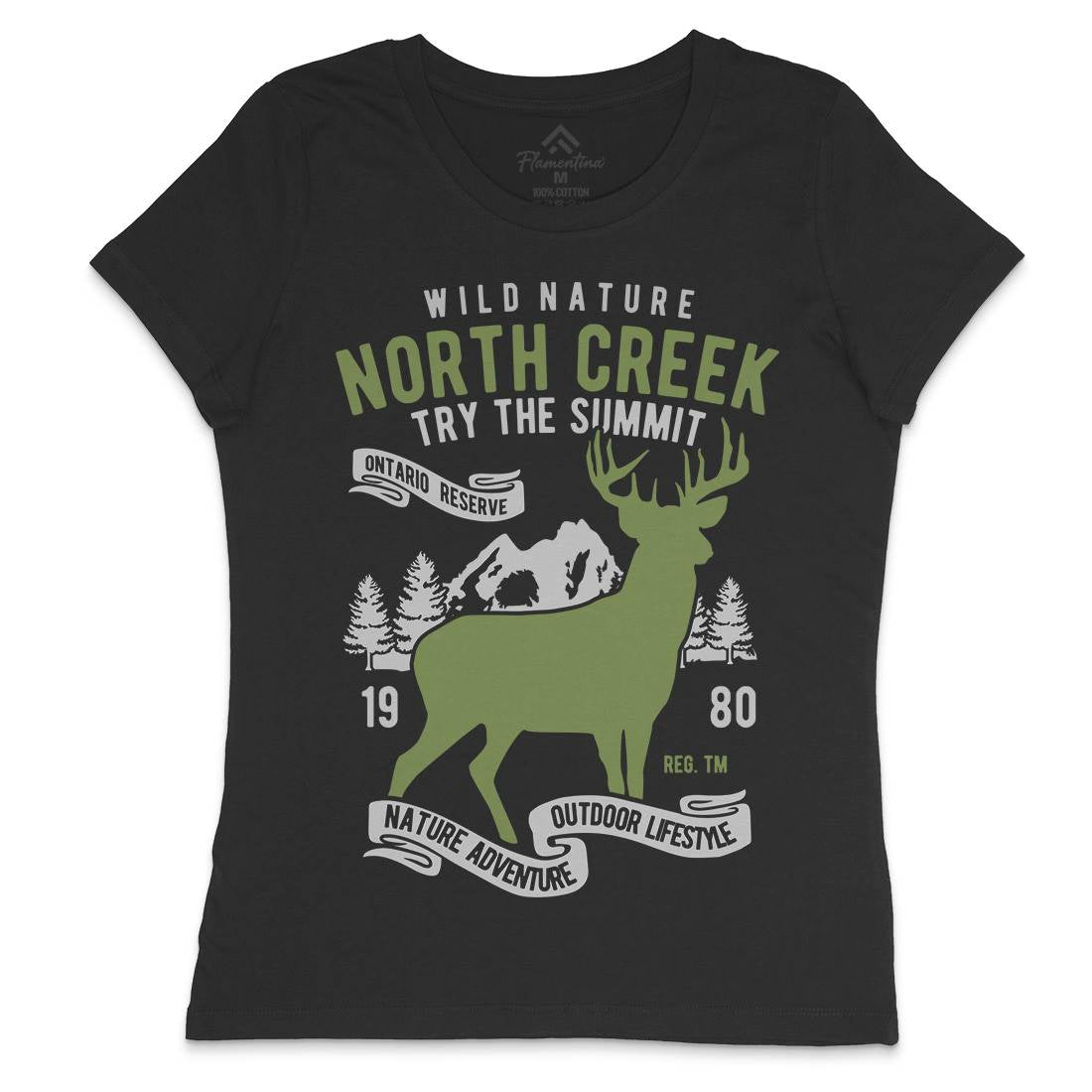 North Creek Deer Nature Womens Crew Neck T-Shirt Nature B431