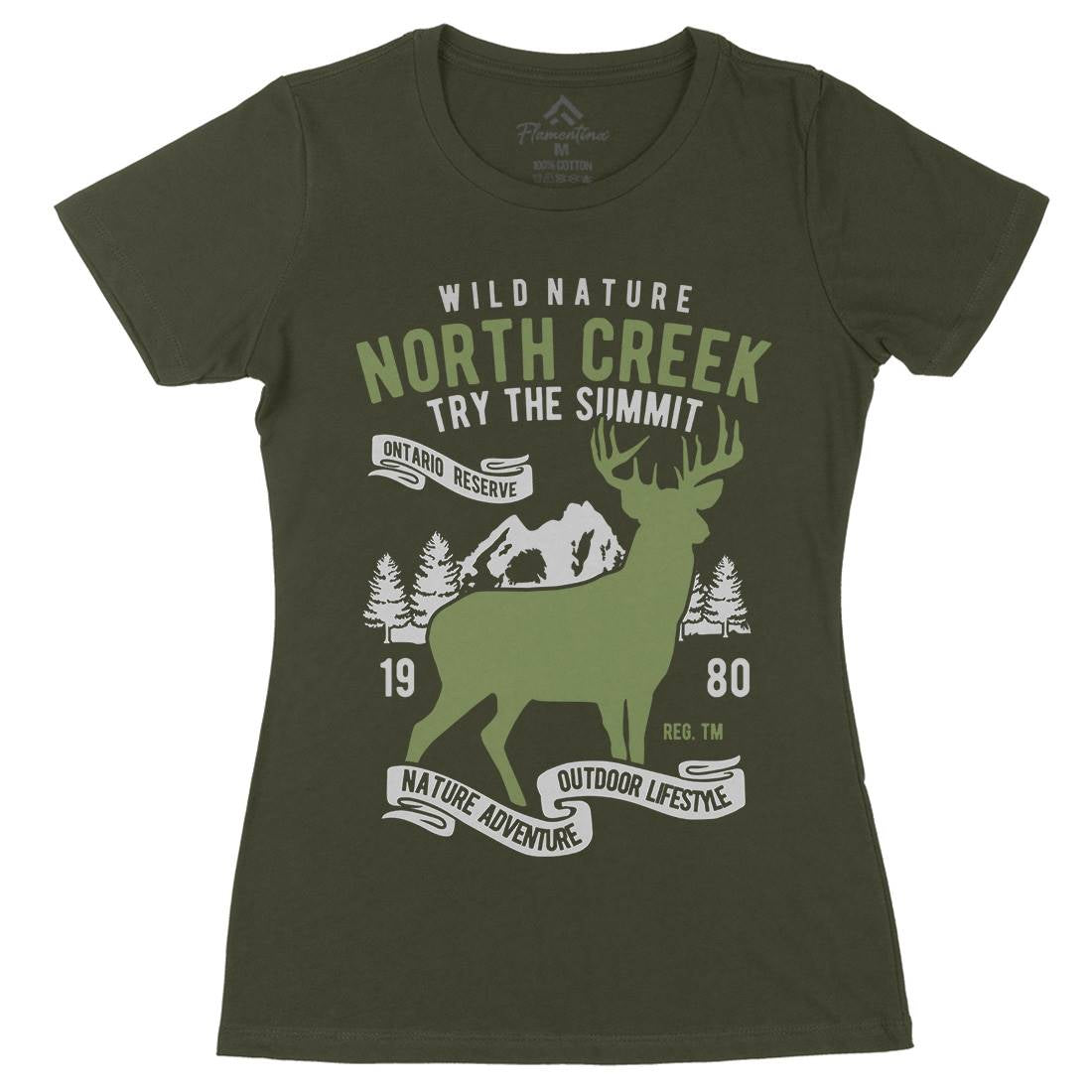North Creek Deer Nature Womens Organic Crew Neck T-Shirt Nature B431